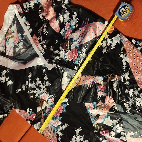 Costume kimono jacket geisha black with peacocks bow barrette belt Halloween 5XL - Picture 11 of 12